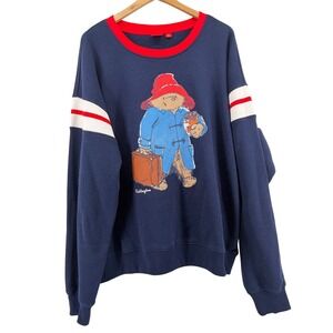 Paddington Bear Unisex Graphic Sweatshirt Navy Red Ringer XXL Retro Marmalade